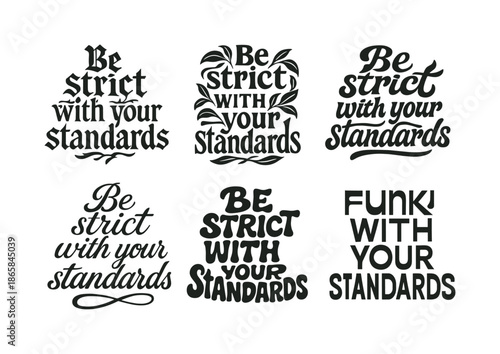 Diverse Lettering Grid. Be strict with your standards. Set lettering. harmonious lettering variations of the same emblematic concept, each with different
