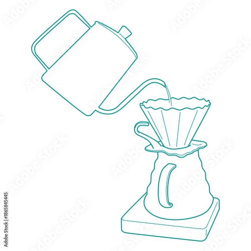 a kettle pouring hot water into a pour-over coffee dripper