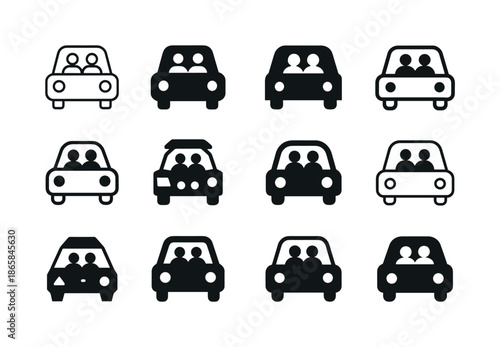 Family Car Emblems. Family road trips. Icon set. Set Logo of Family road trips: family car. harmonious logo variations of the same emblematic concept, each