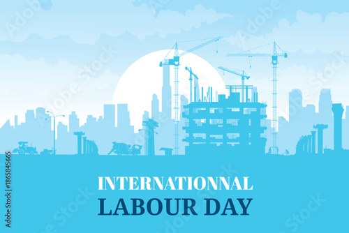 Labour day background, Construction vector background, Worker in a building site.