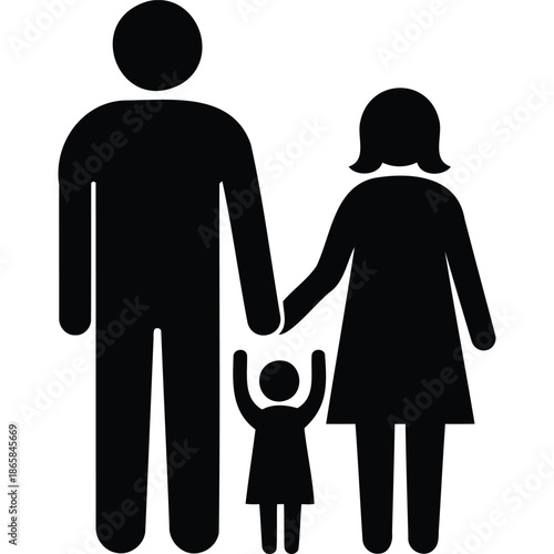 Silhouette of a Family Holding Hands Together - Man, Woman, and Child Symbolizing Unity and Togetherness