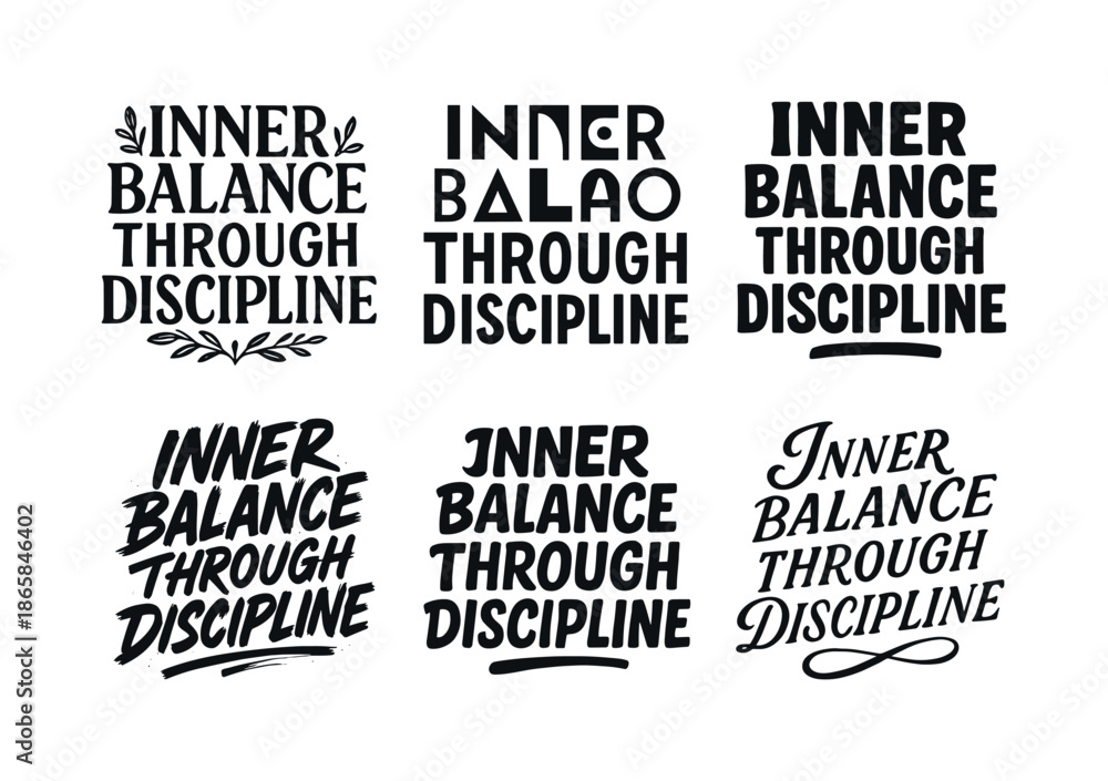 Obraz premium Harmonious Letter Variations. Inner balance through discipline. Set lettering. harmonious lettering variations of the same emblematic concept (Decorative