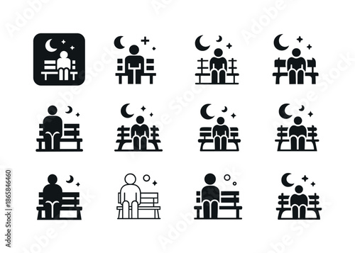 Alone Emblem Variations. The Emotional Impact of Being Alone in Hard Times. Icon set. Set Logo of The Emotional Impact of Being Alone in Hard Times: empty