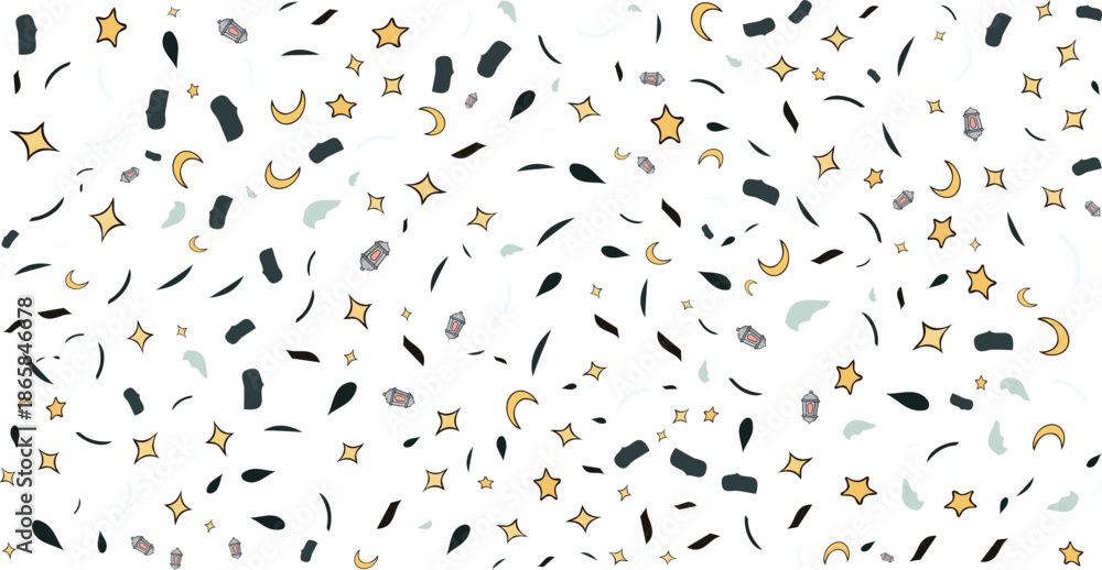 Fototapeta premium Minimalist Celestial Doodle Seamless Pattern Background with Golden Moons and Stars