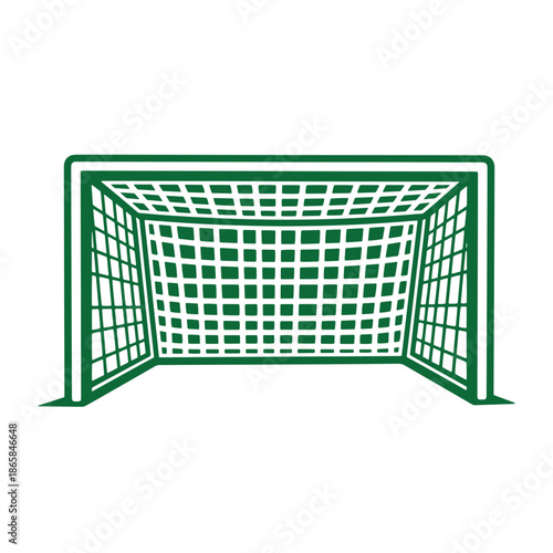 Green soccer goal with net on white background for sports equipment illustration  football target for kicking ball in games and competitions