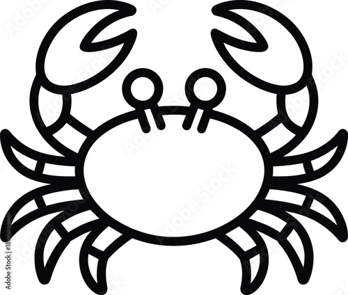 Black Outline Vector Graphic of Crab Icon, Crustacean Symbol for Web and Mobile Applications Design