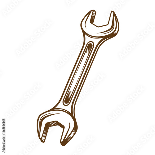 Vintage Brown adjustable wrench tool for tightening and loosening bolts and nuts isolated on white background