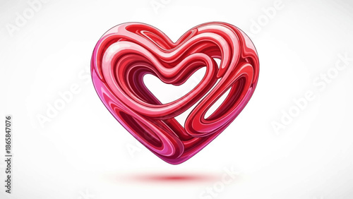 Dynamic, intertwined crimson and magenta heart, sculptured with fluid, whisk-like forms, evoking swirling passion and profound emotional connection