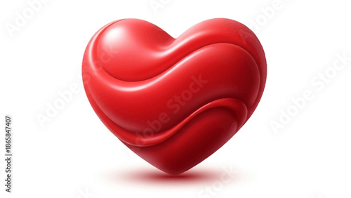 Glossy Red Heart Shape Icon on White Background - Symbol of Love and Affection