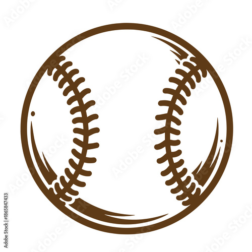 Vintage Brown baseball with stitching and brush strokes isolated on white background
