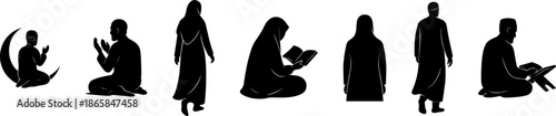 Muslim Prayer Silhouette Set – Islamic Salah Postures Male and Female.