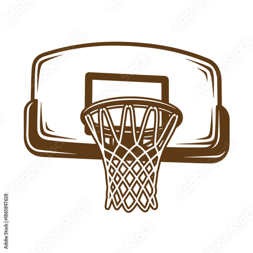 Vintage Brown basketball hoop with net and backboard isolated on white background
