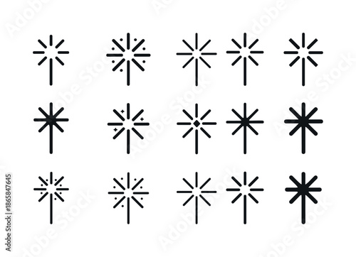 Harmonious Sparkler Logos. Sparkler. Icon set. Set Logo of Sparkler: party spark. harmonious logo variations of the same emblematic concept, each