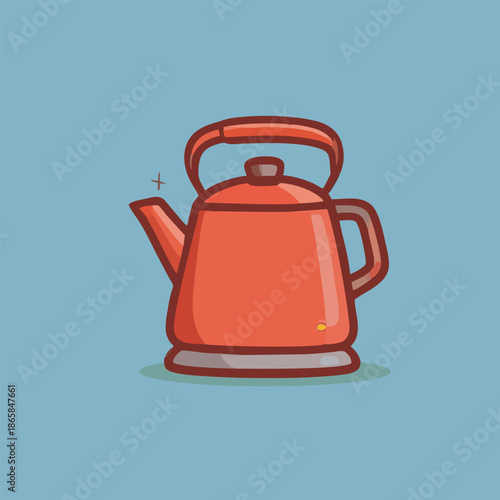 Red kettle with handle and spout.