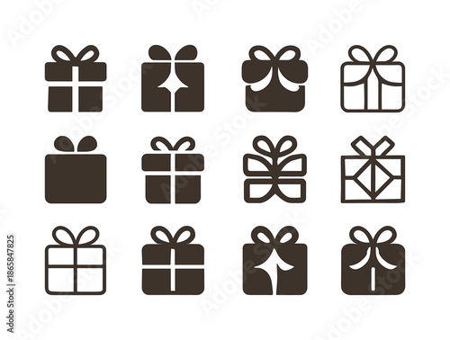 DIY Bridal Shower Icons. DIY decorations for bridal showers. Icon set. Set Logo of DIY decorations for bridal showers: gift box with bow. harmonious logo