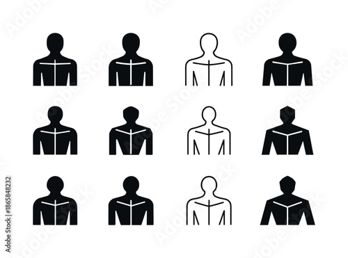 Icon Set_ Postural Alignment. Postural alignment. Icon set. Set Logo of Postural alignment: shoulder symmetry. harmonious logo variations of the same