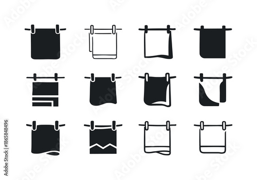 Towel Icon Variations. Hanging a towel to dry. Icon set. Set Logo of hanging a towel to dry: towel on clothesline. harmonious logo variations of the same