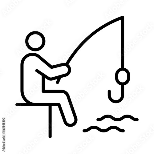 Fishing icon, symbolizing outdoor recreation, angling, sport, and leisure activity with fishing rod and water.