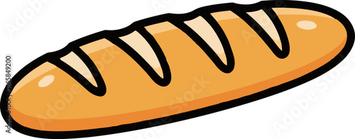 A stylized cartoon drawing of a golden-brown baguette with scored lines
