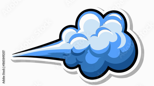 A stylized, cartoon-like representation of a gust of blue wind, tapering to a point and expanding into fluffy clouds
