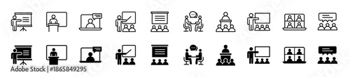 Business training icon set. Workshop and education symbol. Vector illustration.