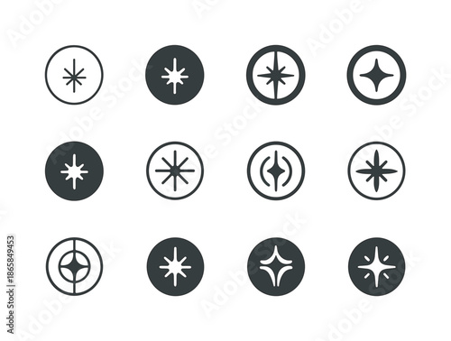 Innovative Logo Variations. Innovation. Icon set. Set Logo of innovation: spark circle emblem. harmonious logo variations of the same emblematic concept, each