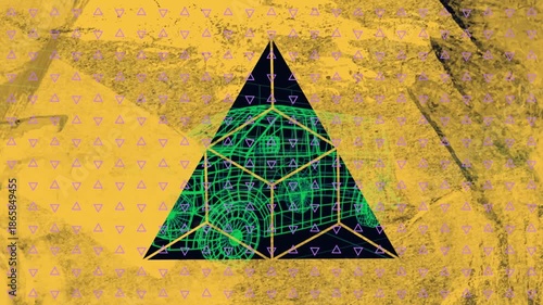 Animation of green recycling sign over box with plastic boxes on green background