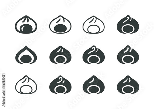 Bao Logo Variations. With fillings. Icon set. Set Logo of with fillings: filled bun or bao. harmonious logo variations of the same emblematic concept, each