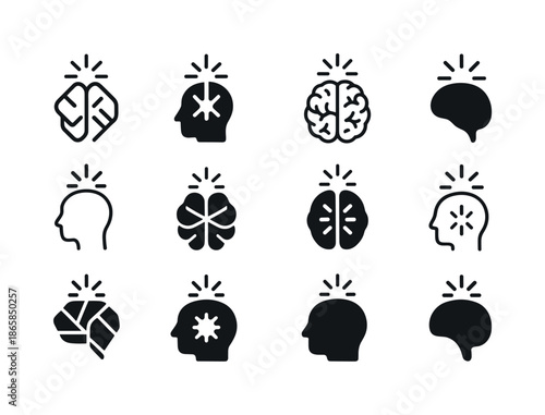 Cognitive Therapy Icons. Cognitive therapy. Icon set. Set Logo of cognitive therapy: awareness spark. harmonious logo variations of the same emblematic