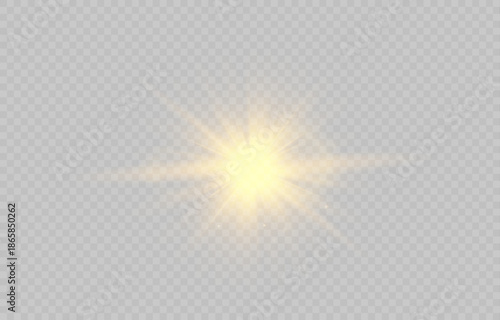 Golden jacket effect, bright sun glow with realistic rays and highlights on transparent background for design