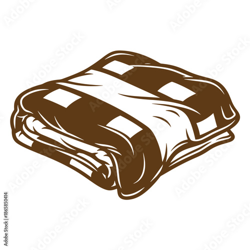Vintage brown folded blanket with white squares on a plain surface