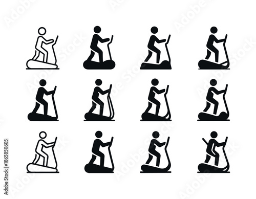 Elliptical Machine Logos. Elliptical machine. Icon set. Set Logo of elliptical machine: workout rhythm motion. harmonious logo variations of the same