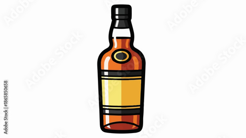 Amber-colored liquor bottle with yellow label and black accents