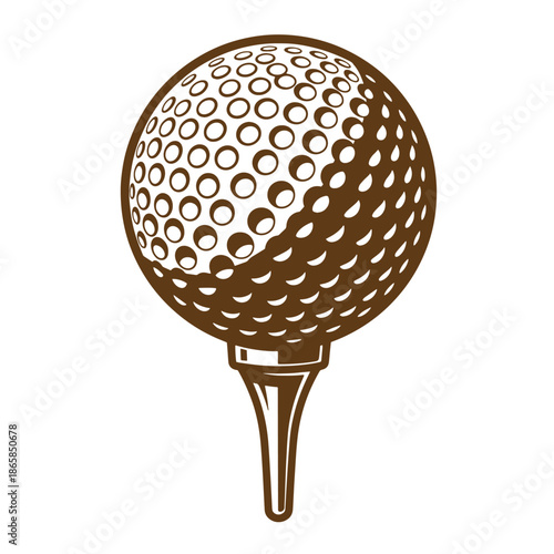 Vintage brown golf ball on tee isolated on white background for sports and leisure activities