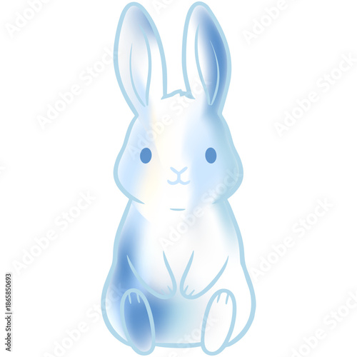 Cute Bunny Character in Blue Pastel Colors and Gradient Mesh Style