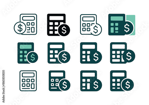 Youth Financial Literacy Icons. Financial literacy for youth. Icon set. Set Logo of Financial literacy for youth: calculator. harmonious logo variations of the