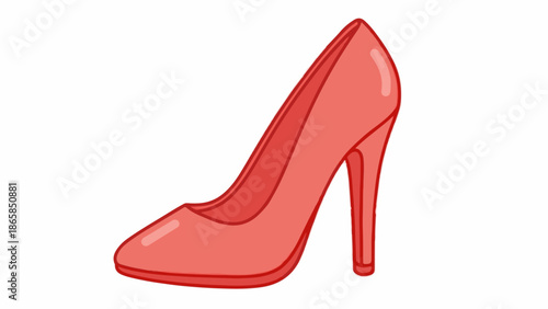 A simple cartoon illustration of a red high-heeled shoe on a white background