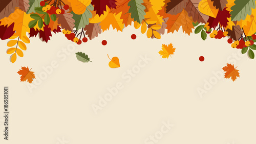 Autumn Leaves Border Frame Background with Copy Space for Fall Season