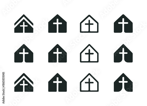 Catholic Charities Logo Set. Catholic charities. Icon set. Set Logo of Catholic charities: shelter roof. harmonious logo variations of the same emblematic