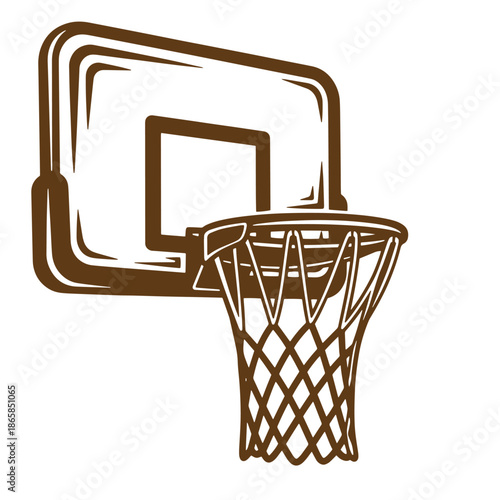 Vintage brown illustration of a basketball hoop and backboard isolated on white background