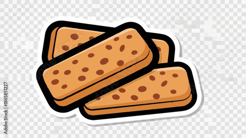 A stack of three cartoon biscuits with brown dots