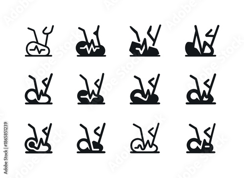 Elliptical Logo Variations. Elliptical machine. Icon set. Set Logo of elliptical machine: pulse and motion fusion. harmonious logo variations of the same