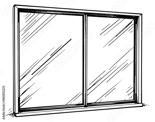 Hand drawn line art illustration of a window depicting glass panes and a frame for architectural concepts