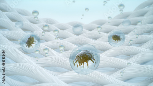Tableau sur toile 3D rendering,  Bubble remove Dust mite from fabric fibers, Concept of laundry hy