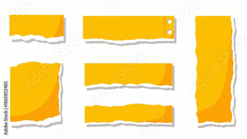 Assorted orange ripped paper pieces with torn edges and cast shadows