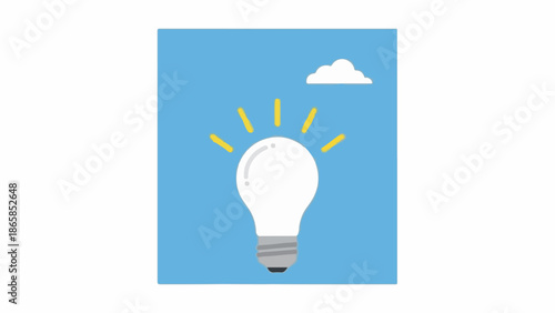 Bright idea bulb illuminates against a clear sky with a single cloud