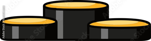 A simple, cartoonish illustration of a three-tiered podium with gold tops and black sides