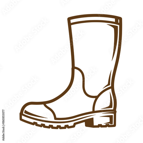 Vintage Brown rubber boot illustration for footwear or rain gear concept  simple line drawing of a tall boot