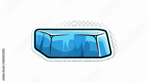 A stylized blue ice block with smooth edges and transparent checkered background