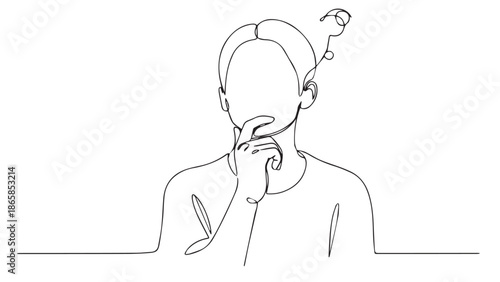 Thoughtful Woman with Question Mark, Conceptual Illustration of Thinking and Uncertainty